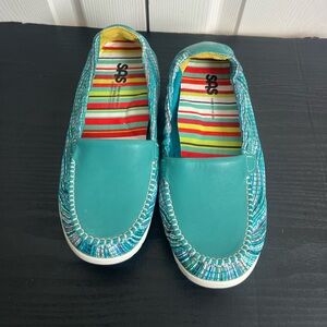 SAS Sunny Slip On Loafer Turquoise Rainbow Leather Loafer Boat Shoes 8.5 WW